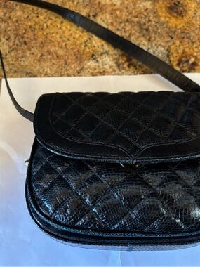 Rare Vintage Varon Handbags NWOT Black Lizard Quilted Crossbody Shoulder Bag